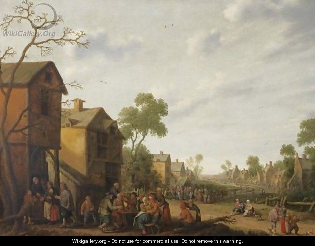 A Village Scene With Peasants Eating And Drinking Outside An Inn, Beggars To The Left - Joost Cornelisz. Droochsloot
