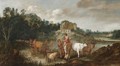A Landscape With Drovers And Their Animals Fording A River - Moyses or Moses Matheusz. van Uyttenbroeck