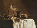 Still Life With An Overturned Tazza, A Tall Wine Glass, An Open Pie On A Pewter Plate - (after) Willem Claesz. Heda