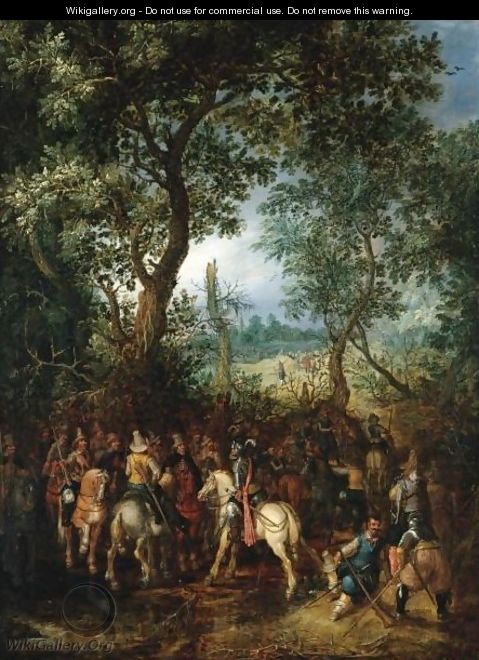 The Edge Of A Forest With Cavaliers Awaiting An Ambush - Sebastien Vrancx