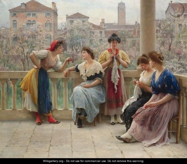 Conversation On The Terrace, Venice - Eugene de Blaas