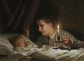 Young Mother Watching Her Sleeping Child By The Candlelight - Albert Anker