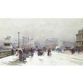 Animation Sur Le Pont Neuf Sous La Neige - Eugene Galien-Laloue