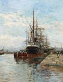 Tall Ships In A Harbor - Edmond Marie Petitjean