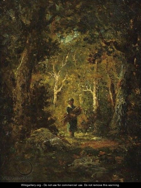 Wood Gatherer In A Forest - Narcisse-Virgile Díaz de la Peña