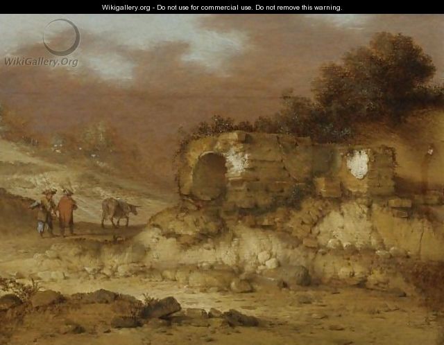 A Landscape With Ruins And Figures Driving A Donkey - Jacobus Sibrandi Mancadan
