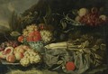 Still Life With Peaches, Grapes And Chinese Porcelain Bowl - (after) Cornelis De Heem