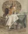 Still Life With A Basket, Jars, A Bowl And White Cloth - Peter de Wint