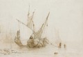 Anchored Boats At Low Tide - Richard Parkes Bonington