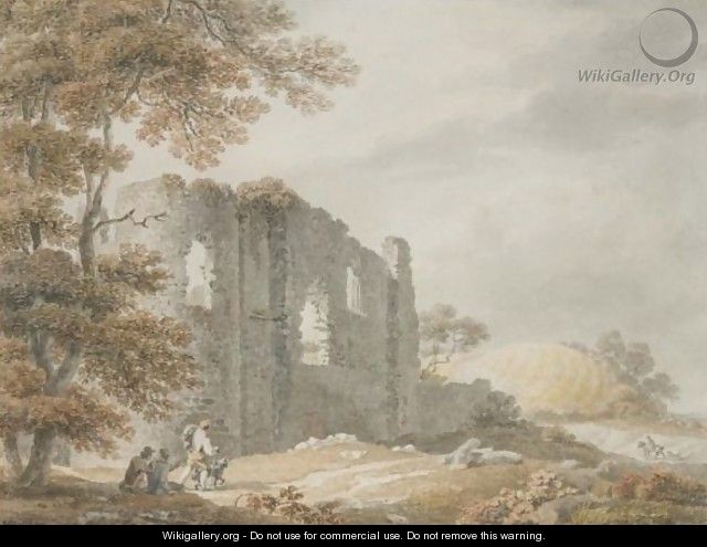 Travellers By A Ruined Castle - Michael Angelo Rooker