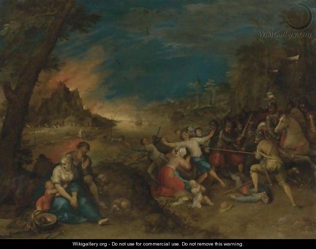 Soldiers Attacking Peasants Before A Burning Village (The Horrors Of War) - Frans the younger Francken