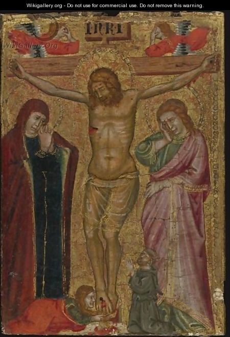 The Crucifixion With The Virgin, Saint John The Evangelist, The Magdalene, A Franciscan Monk Donor Figure And Two Angels - Paduan School