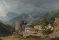 Italian Landscape With A Village At The A Foot Of Mountain Range - Alexandre-Hyacinthe Dunouy