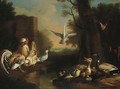 A Rooster, Hen, Ducks And Other Birds In A Landscape - Pieter Casteels
