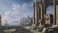 A Capriccio Of Architectural Ruins With A Seascape Beyond - Leonardo Coccorante