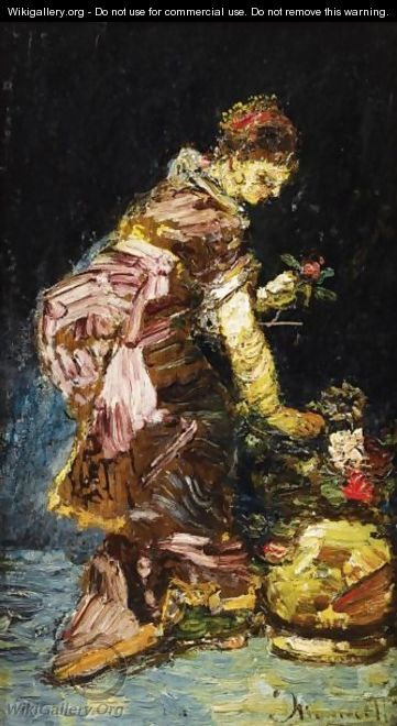 Jeune Femme Arrangeant Des Fleurs - Adolphe Joseph Thomas Monticelli