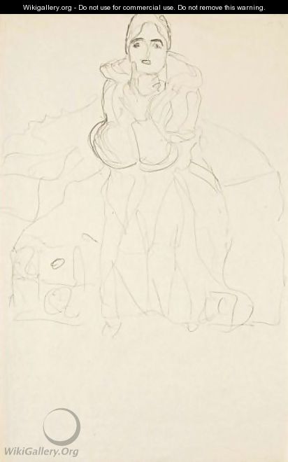 Sitzende Von Vorne, Mit Aufgestutztem Kinn (Seated Woman Frontal View, Chin Resting) - Gustav Klimt