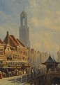 A View Of The Vismarkt In Utrecht, The Dom Tower In The Background - Pieter Gerard Vertin