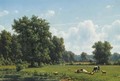 Cattle In A Summer Landscape - Julius Jacobus Van De Sande Bakhuyzen