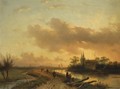 Figures On A Riverbank At Dusk - Charles Henri Leickert