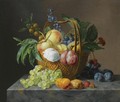 A Still Life With Fruit And Flowers In A Basket - Anthony Oberman