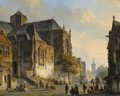 Figures On A Market Square In A Dutch Town - Cornelis Springer