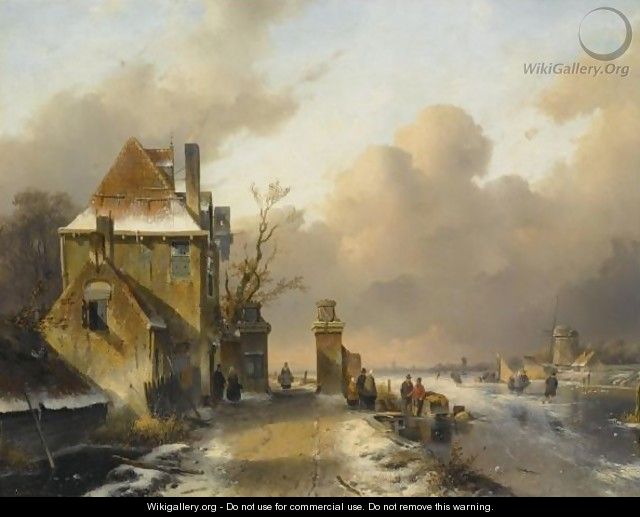 Figures On A Frozen Waterway 3 - Charles Henri Leickert