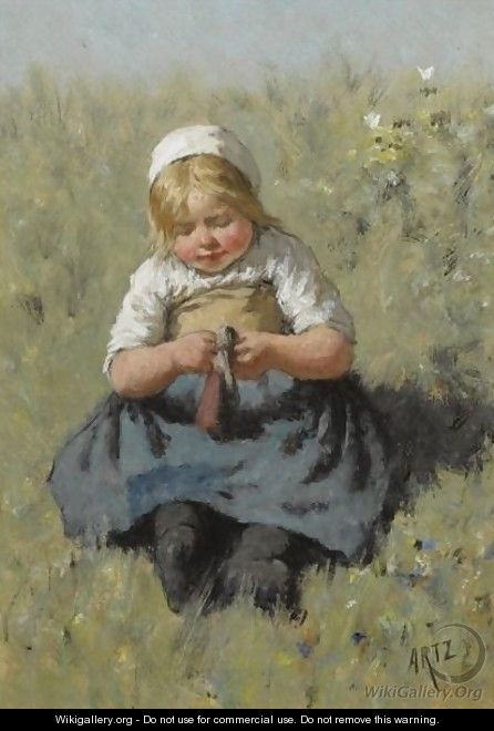 A Girl Playing With A Doll - David Adolf Constant Artz