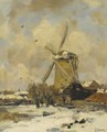 A Windmill In A Winter Landscape - Jacob Henricus Maris