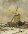 A Windmill In A Winter Landscape - Jacob Henricus Maris