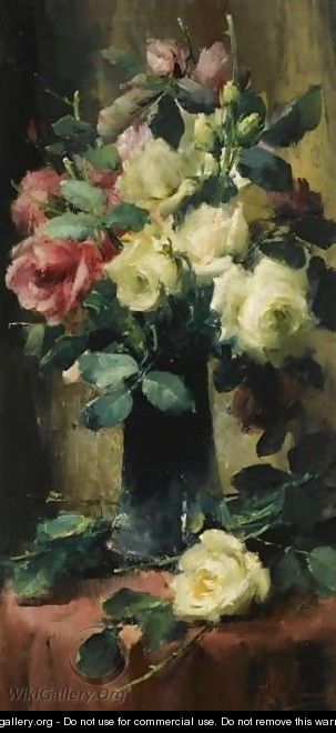 Roses In A Vase - Frans Mortelmans