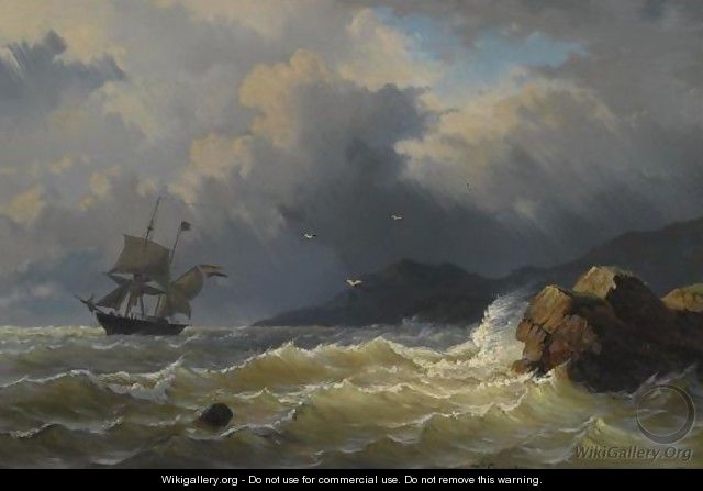 A Sailing Vessel Near A Rocky Coast - Willem Jun Gruyter