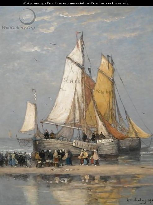 The Return Of The Fishing Fleet On Scheveningen Beach - Hendrik Willem Mesdag