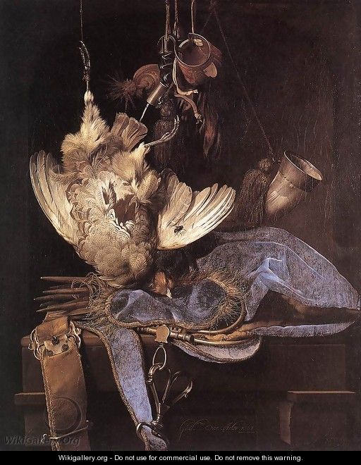 Still Life With Hunting Equipment And Dead Birds - Willem Van Aelst
