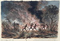 Mr Phibbs and Bowman engaging the blacks who attempted to burn us out... Depot Creek, Victoria - Thomas Baines