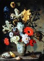 Floral Study with beaker, grasshopper and seashells - Balthasar Van Der Ast