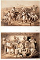 Two scenes of the Indian Mutiny in 1857 depicting mutinous sepoys and an English agent extracting treasure after the occupation of Delhi - George Franklin Atkinson