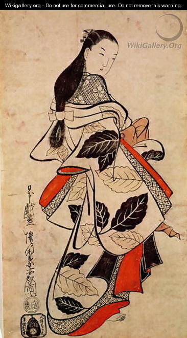 Standing courtesan, pub. 1710 - Kaigetsudo Anchi