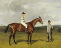 'Mimi' with Rickaby up with her Trainer, Mr Matthew Dawson, 1891 - Emil Adam