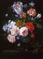 A Tulip, Carnations, and Morning Glory in a Glass Vase - Nicolaes van Veerendael