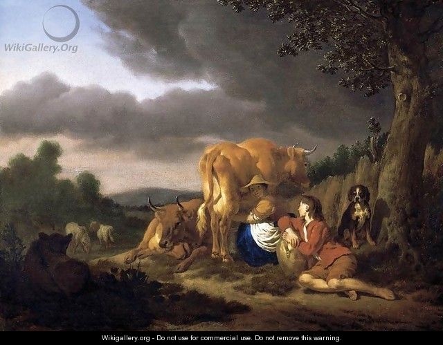 Milking a Cow 1666 - Adriaen Van De Velde