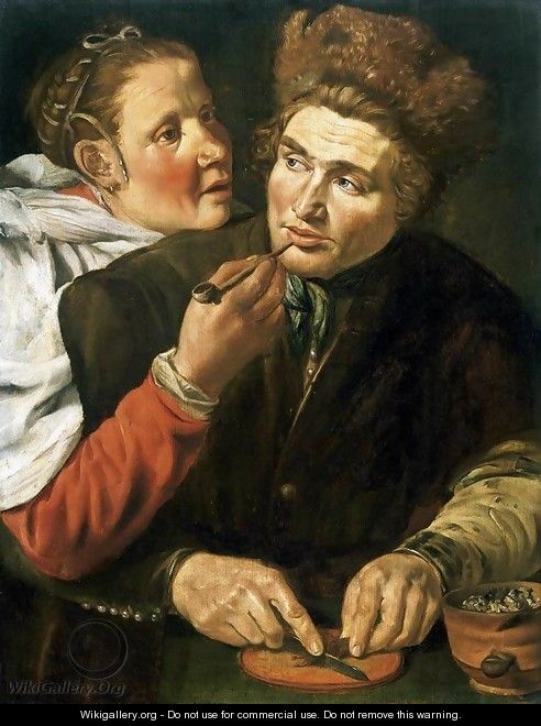 A Man Cutting Tobacco - Werner Jacobsz. van den Valckert