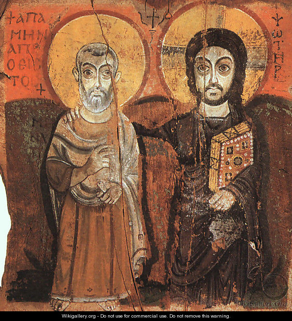 Christ and the Abbot Mena (from the Monastery of Baouit) (6th-7th century A.D.) - Egyptian Unknown Masters