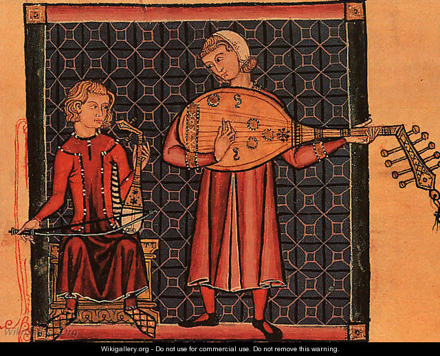 Minstrels with a Rebec and a Lute, from the "Cantigas de Santa Maria" - Spanish Unknown Masters