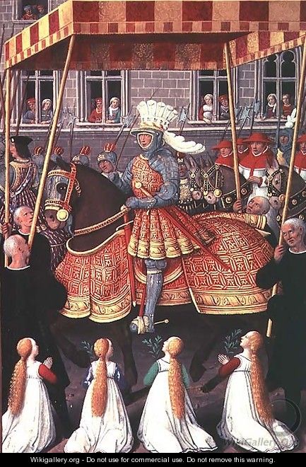 Louis XII (1462-1515) entering Genoa under a canopy, followed by four cardinals - Jean Bourdichon
