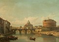 Vue du pont et chateau Saint Ange a Rome, sur le second plan la Basilique Saint Pierre - Francois Antoine Bossuet