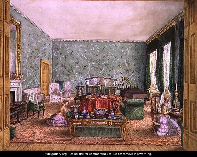 The Drawing Room at Meesdenbury, f13 from An Album of Interiors, 1843 - Charlotte Bosanquet