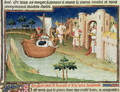 Marco Polo with elephants and camels arriving at Hormuz on the Gulf of Persia from India - Boucicaut Master