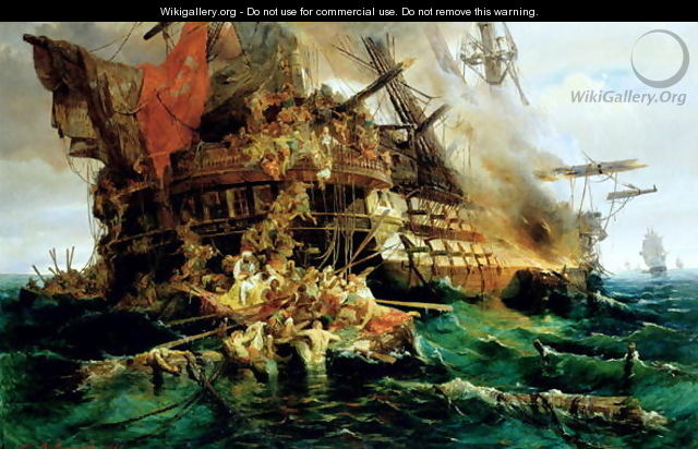 A Turkish Warship on Fire 1868 - Konstantinos (or Constantin) Bolanachi