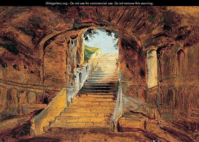 Staircase at the Villa Farnese on the Palatine Hill, Rome - Karl Blechen